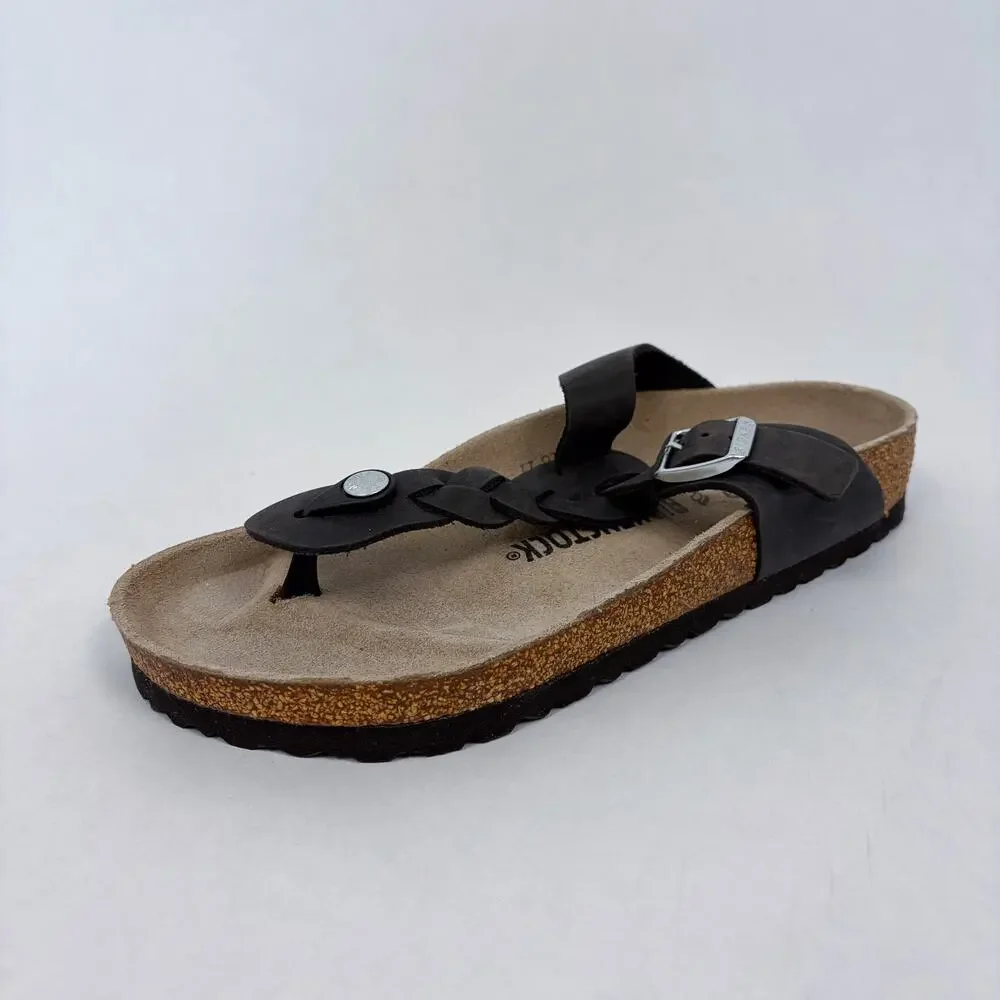 Birkenstock Gizeh Braided Oiled Leather Sandal in Black 39 - Picture 2 of 6